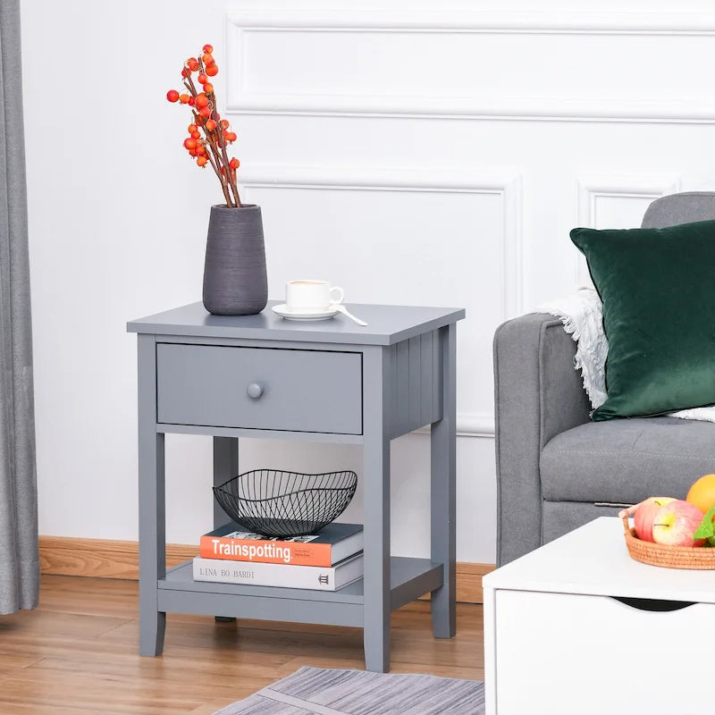 Modern Bedside End Table with Drawer and Shelf - Nightstand Storage - 19.75W x 13.75D x 23.5H - MDF Construction