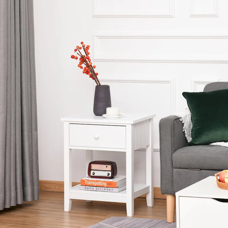 HOMCOM Modern Style Bedside End Table with Drawer and Storage Shelf for Bedroom, or Living Room - 19.75x13.75x23.5