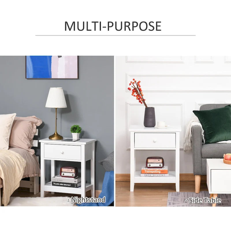 Modern Bedside End Table with Drawer and Shelf - Nightstand Storage - 19.75W x 13.75D x 23.5H - MDF Construction