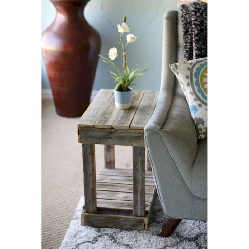 Reclaimed Wood End Table with Shelf - Rustic Slatted Side Table 26H x 14W x 22L - Distressed Finish