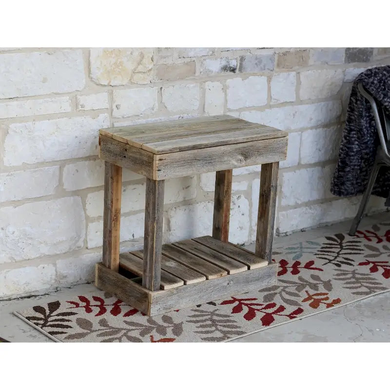 Reclaimed Wood End Table with Shelf - Rustic Slatted Side Table 26H x 14W x 22L - Distressed Finish