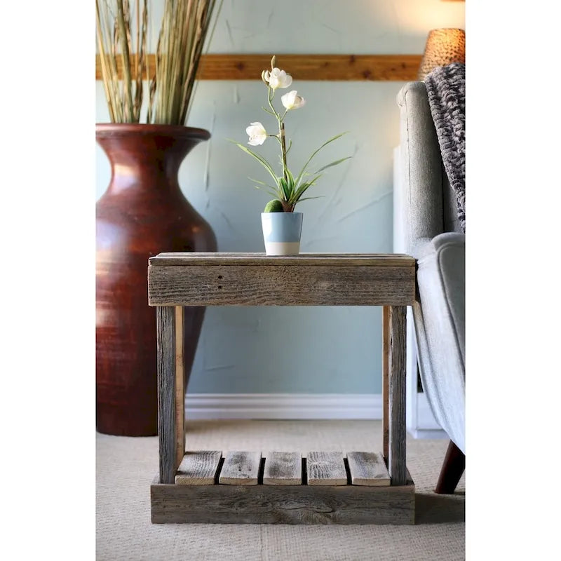 Reclaimed Wood End Table with Shelf - Rustic Slatted Side Table 26H x 14W x 22L - Distressed Finish