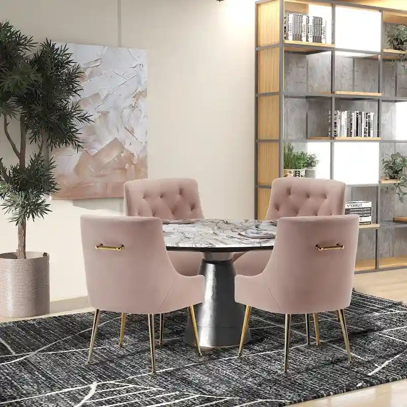 Velvet Dining Chairs Set of 4 - Tufted High Back with Gold Legs - Upholstered Armless - 24.5D x 21.6W x 33.3H - 250 lbs