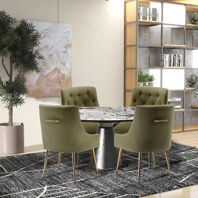 Velvet Dining Chairs Set of 4 - Tufted High Back with Gold Legs - Upholstered Armless - 24.5D x 21.6W x 33.3H - 250 lbs