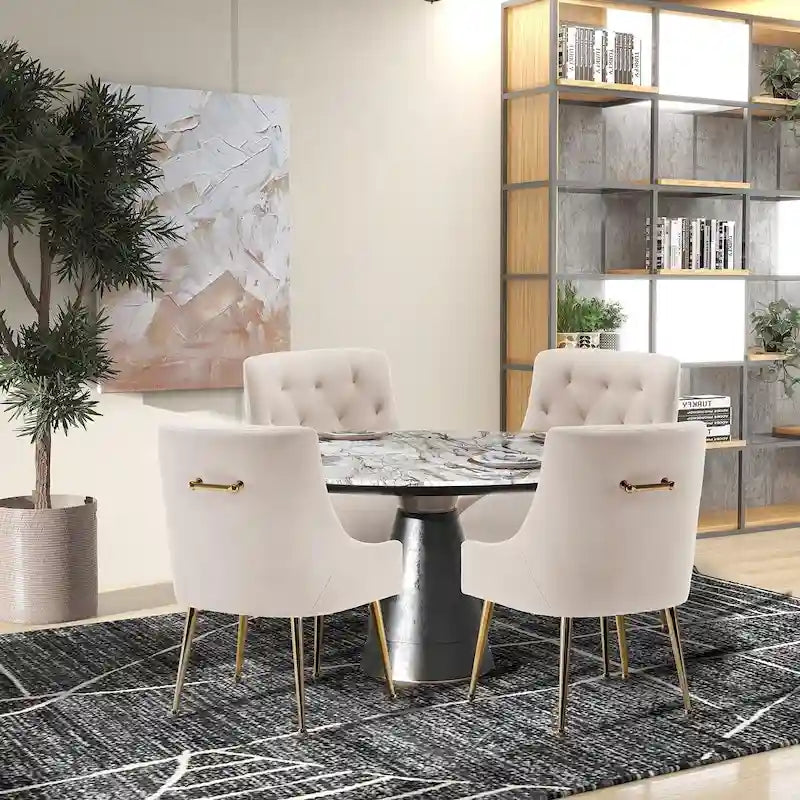 Velvet Dining Chairs Set of 4 - Tufted High Back with Gold Legs - Upholstered Armless - 24.5D x 21.6W x 33.3H - 250 lbs