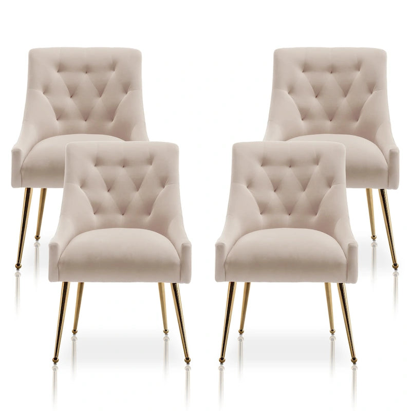 Velvet Dining Chairs Set of 4 - Tufted High Back with Gold Legs - Upholstered Armless - 24.5D x 21.6W x 33.3H - 250 lbs
