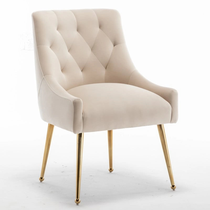 Velvet Dining Chairs Set of 4 - Tufted High Back with Gold Legs - Upholstered Armless - 24.5D x 21.6W x 33.3H - 250 lbs