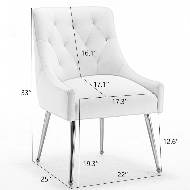 Velvet Dining Chairs Set of 4 - Tufted High Back with Gold Legs - Upholstered Armless - 24.5D x 21.6W x 33.3H - 250 lbs