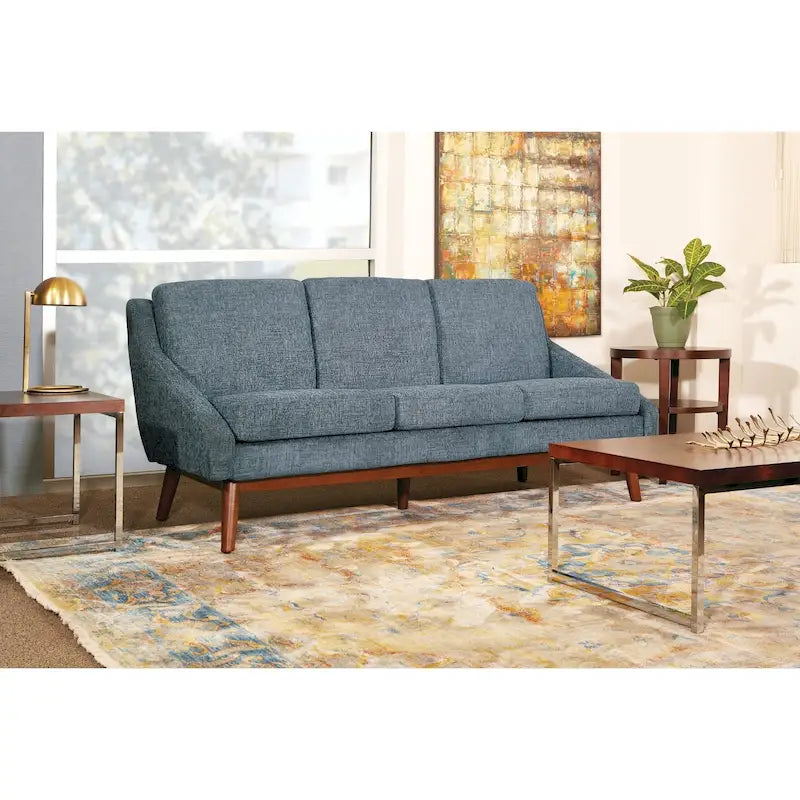Mid-Century Modern Sofa 64.5W x 28.25D x 33.25H - Upholstered with Wood Legs - 700 lbs Capacity