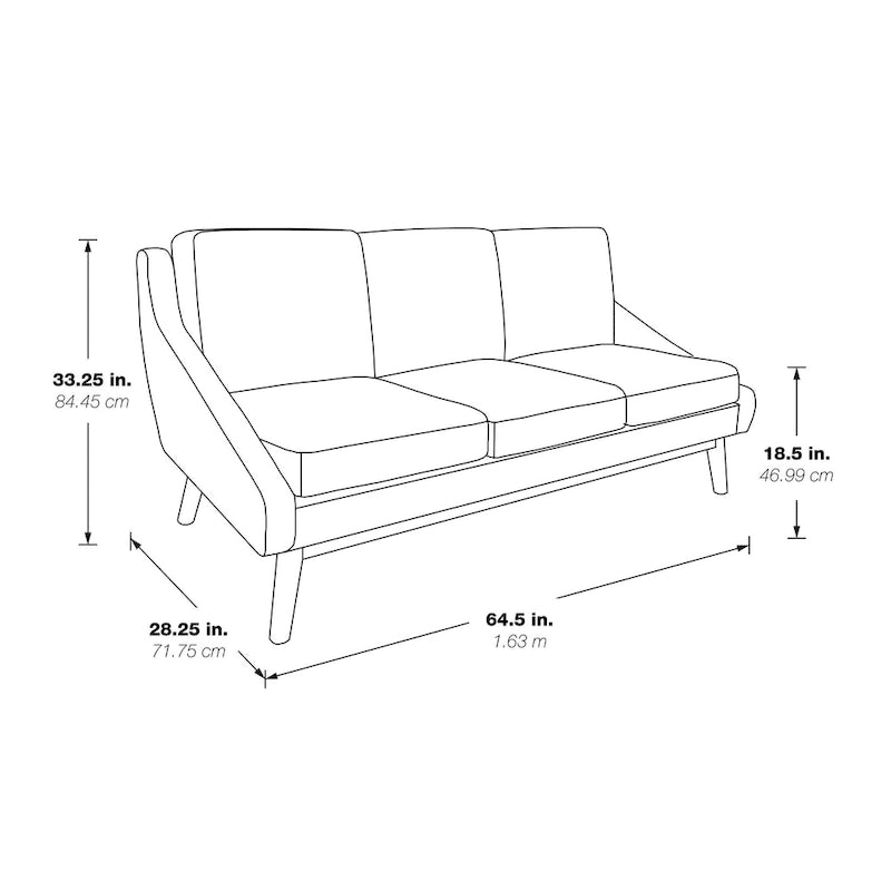 Mid-Century Modern Sofa 64.5W x 28.25D x 33.25H - Upholstered with Wood Legs - 700 lbs Capacity