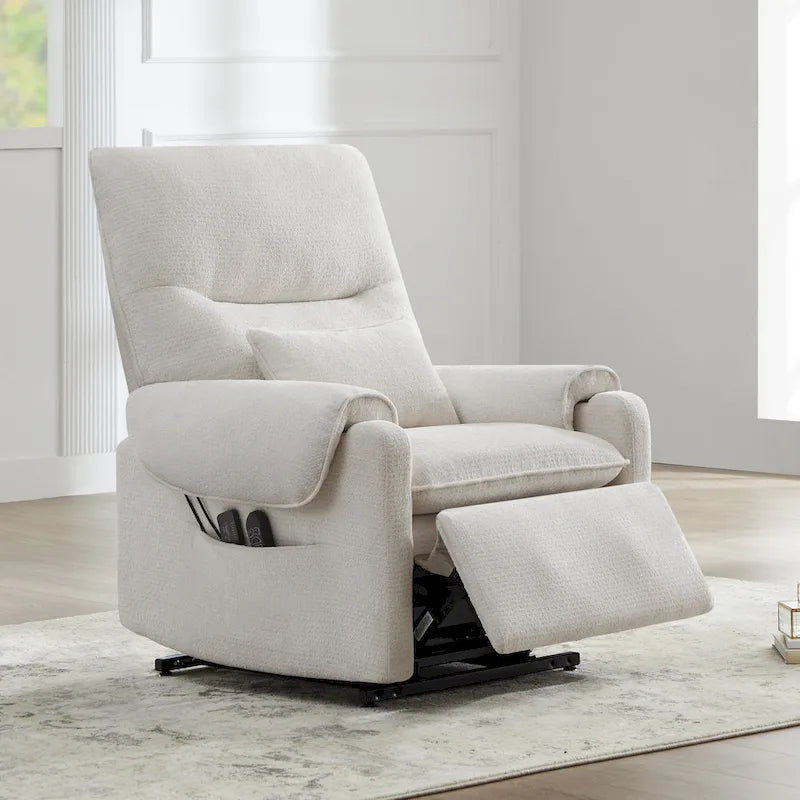 Power Lift Recliner with Heat & Massage - Infinite Position Elderly Chair - Chenille Fabric - USB Port - 350 lbs Capacity
