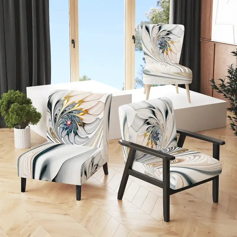 Designart 'White Stained Glass Floral' Upholstered Floral Accent Chair