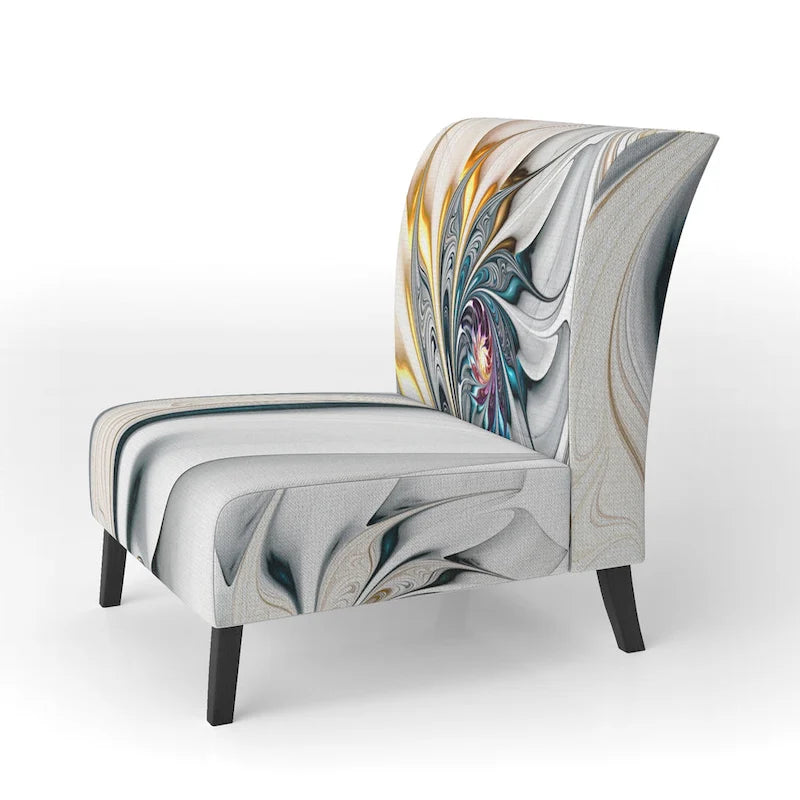 Upholstered Accent Chair with Floral Print, Foam-Filled Seat, Rubberwood Frame, High Back, Slipper/Side/Arm Chair Styles