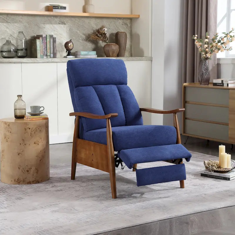 Adjustable Recliner Chair with Footrest - Wood Frame - High-Density Foam - Mid-Century Modern - 250 lbs - Linen/Leather/Microsuede