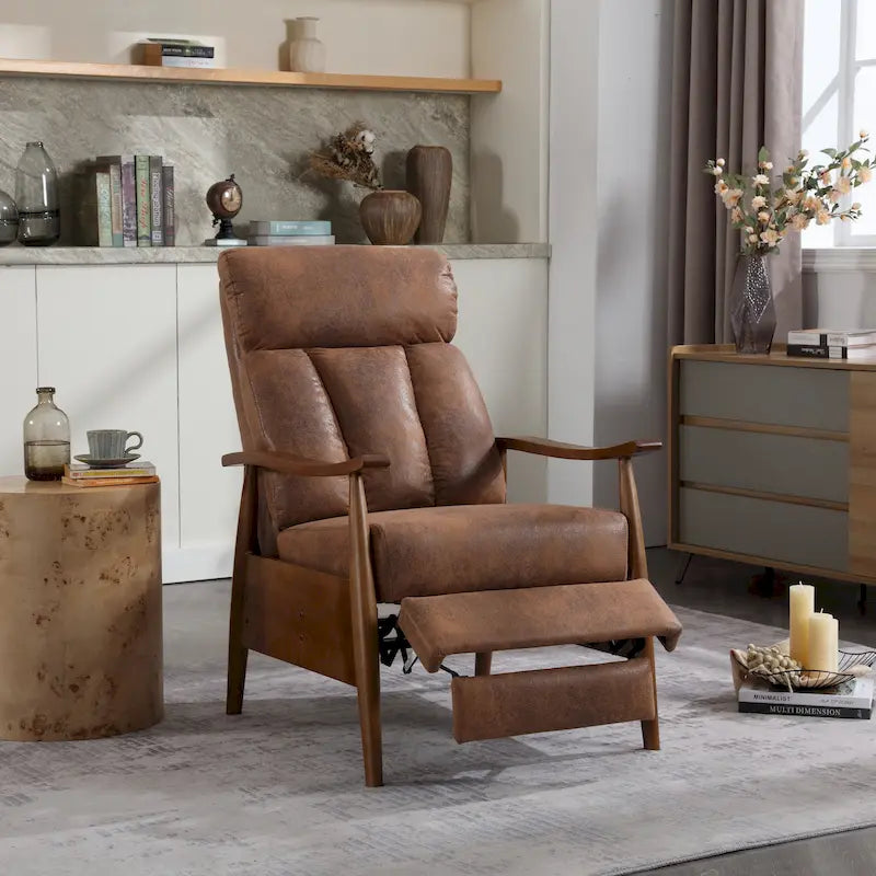Adjustable Recliner Chair with Footrest - Wood Frame - High-Density Foam - Mid-Century Modern - 250 lbs - Linen/Leather/Microsuede