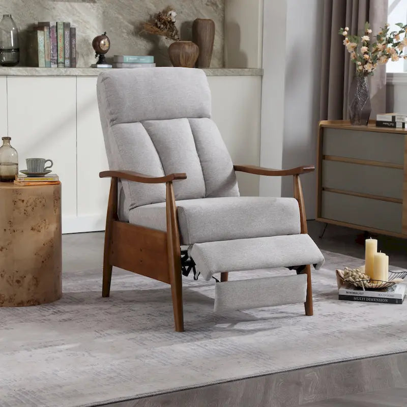 Adjustable Recliner Chair with Footrest - Wood Frame - High-Density Foam - Mid-Century Modern - 250 lbs - Linen/Leather/Microsuede