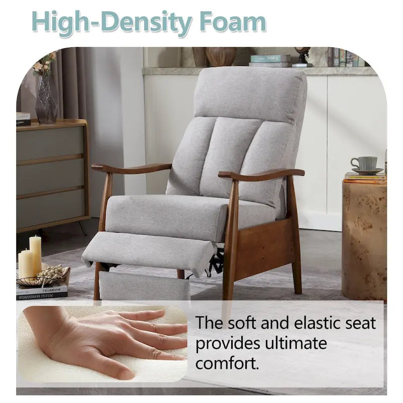 Adjustable Recliner Chair with Footrest - Wood Frame - High-Density Foam - Mid-Century Modern - 250 lbs - Linen/Leather/Microsuede