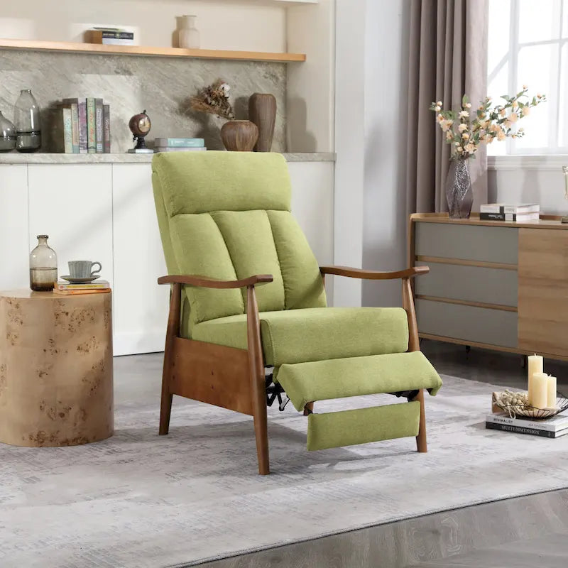 Adjustable Recliner Chair with Footrest - Wood Frame - High-Density Foam - Mid-Century Modern - 250 lbs - Linen/Leather/Microsuede