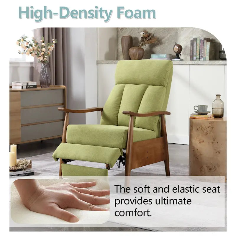 Adjustable Recliner Chair with Footrest - Wood Frame - High-Density Foam - Mid-Century Modern - 250 lbs - Linen/Leather/Microsuede