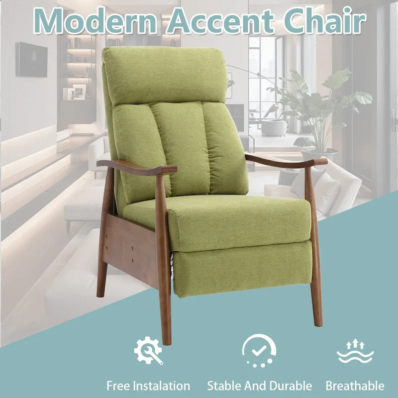 Adjustable Recliner Chair with Footrest - Wood Frame - High-Density Foam - Mid-Century Modern - 250 lbs - Linen/Leather/Microsuede