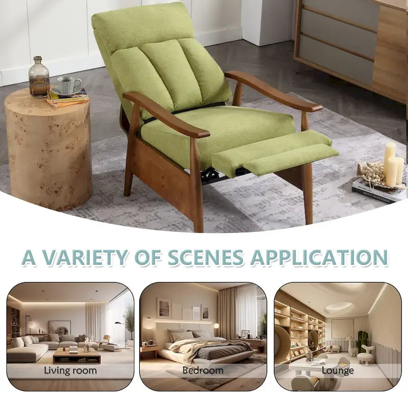 Adjustable Recliner Chair with Footrest - Wood Frame - High-Density Foam - Mid-Century Modern - 250 lbs - Linen/Leather/Microsuede