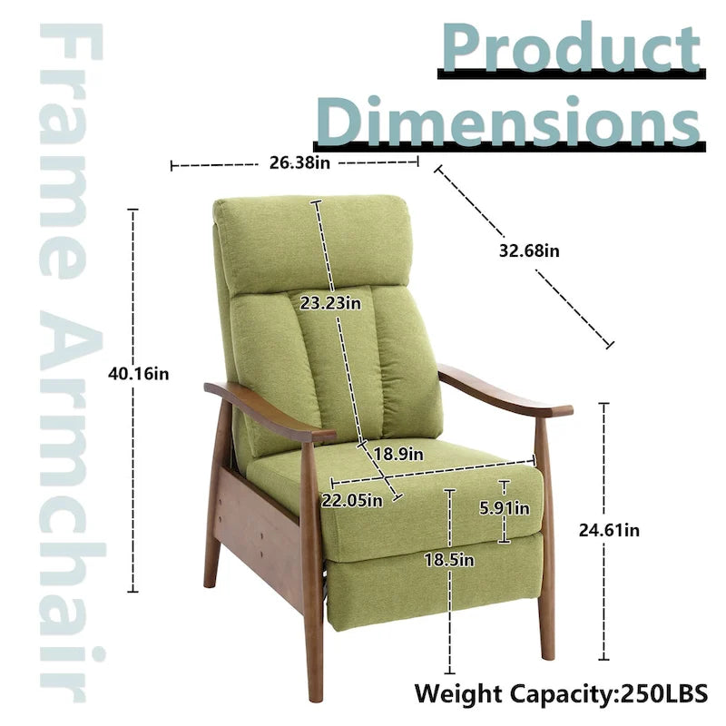 Adjustable Recliner Chair with Footrest - Wood Frame - High-Density Foam - Mid-Century Modern - 250 lbs - Linen/Leather/Microsuede