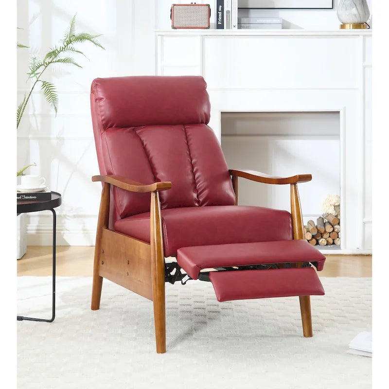 Adjustable Recliner Chair with Footrest - Wood Frame - High-Density Foam - Mid-Century Modern - 250 lbs - Linen/Leather/Microsuede