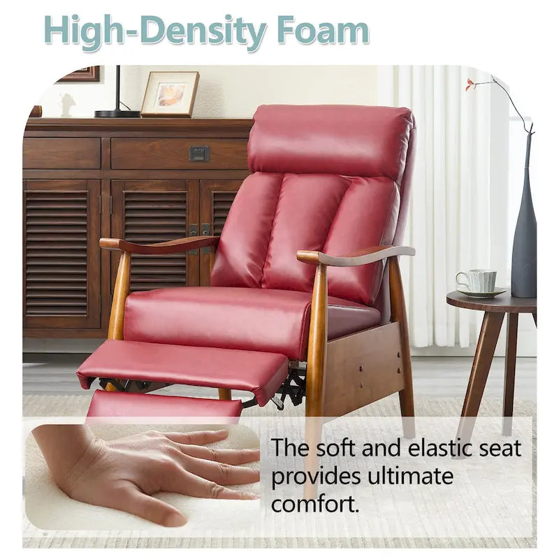 Adjustable Recliner Chair with Footrest - Wood Frame - High-Density Foam - Mid-Century Modern - 250 lbs - Linen/Leather/Microsuede