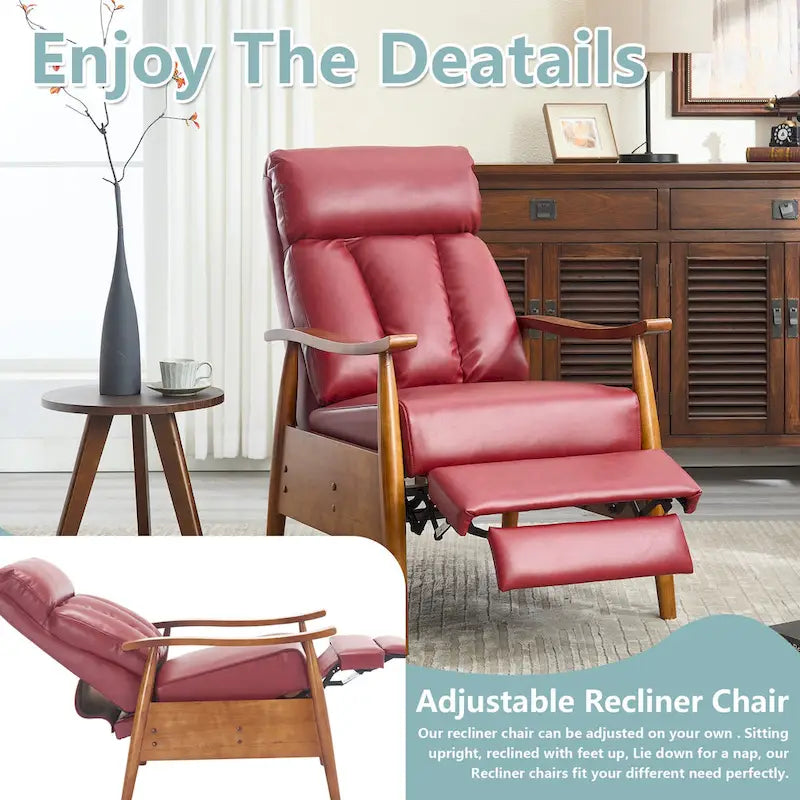 Adjustable Recliner Chair with Footrest - Wood Frame - High-Density Foam - Mid-Century Modern - 250 lbs - Linen/Leather/Microsuede