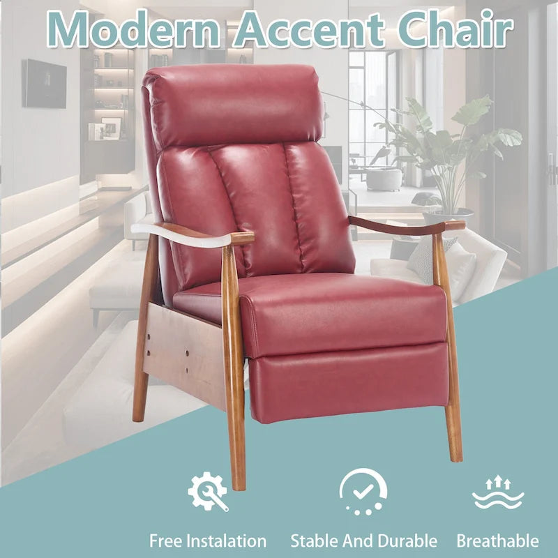 Adjustable Recliner Chair with Footrest - Wood Frame - High-Density Foam - Mid-Century Modern - 250 lbs - Linen/Leather/Microsuede