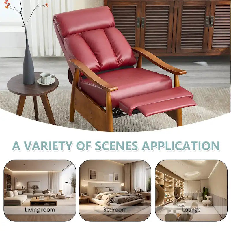 Adjustable Recliner Chair with Footrest - Wood Frame - High-Density Foam - Mid-Century Modern - 250 lbs - Linen/Leather/Microsuede