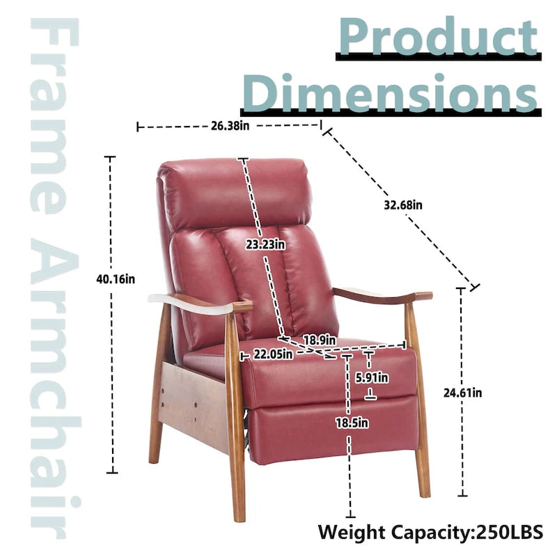 Adjustable Recliner Chair with Footrest - Wood Frame - High-Density Foam - Mid-Century Modern - 250 lbs - Linen/Leather/Microsuede