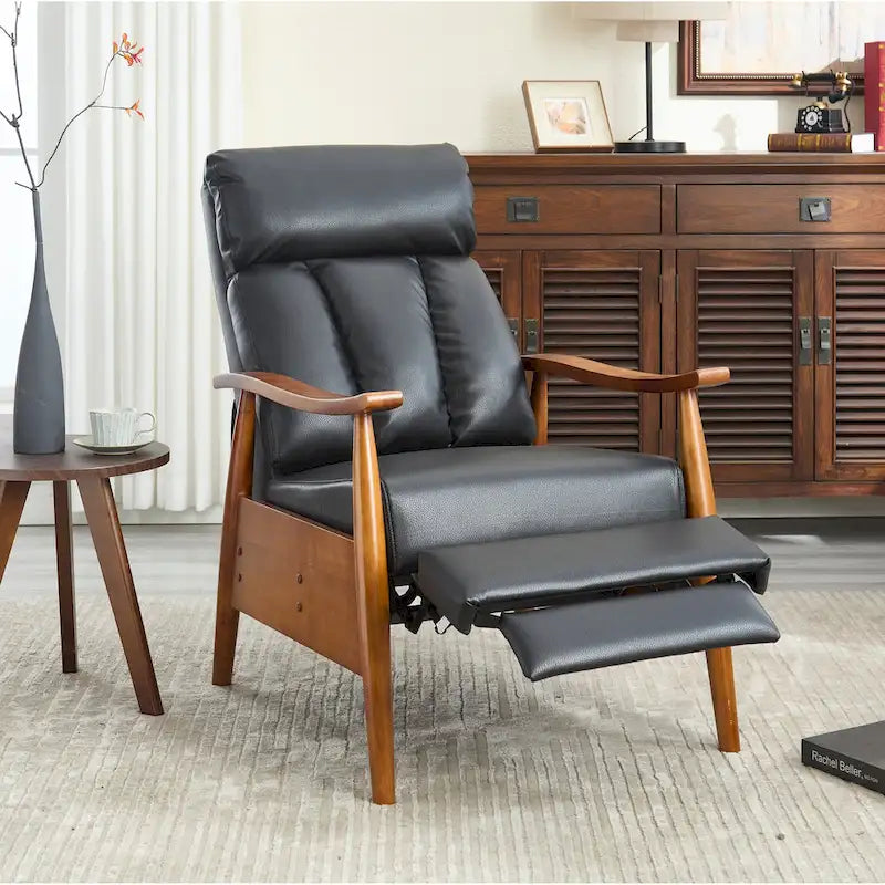 Adjustable Recliner Chair with Footrest - Wood Frame - High-Density Foam - Mid-Century Modern - 250 lbs - Linen/Leather/Microsuede