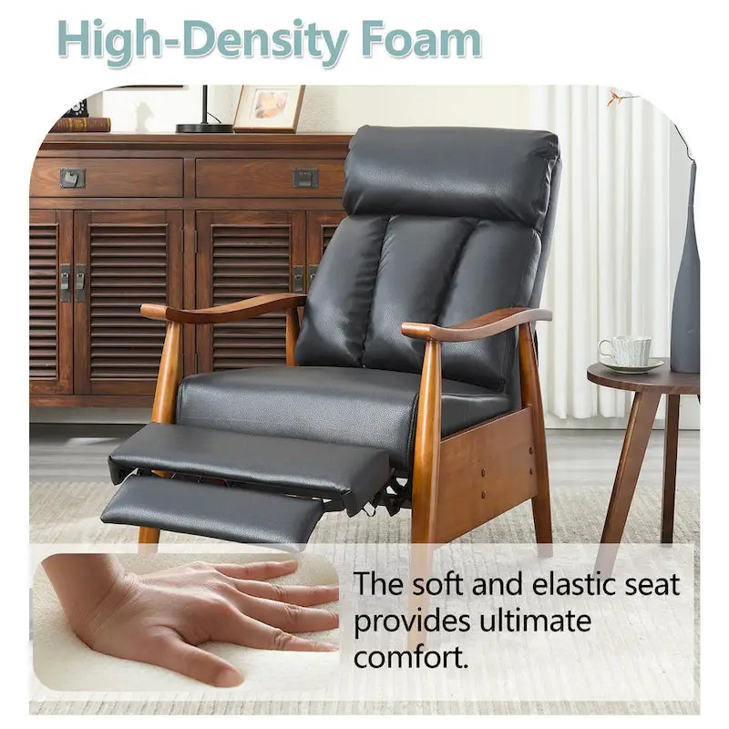 Adjustable Recliner Chair with Footrest - Wood Frame - High-Density Foam - Mid-Century Modern - 250 lbs - Linen/Leather/Microsuede