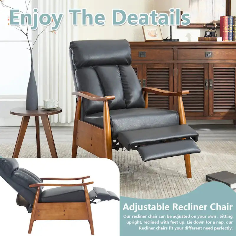 Adjustable Recliner Chair with Footrest - Wood Frame - High-Density Foam - Mid-Century Modern - 250 lbs - Linen/Leather/Microsuede