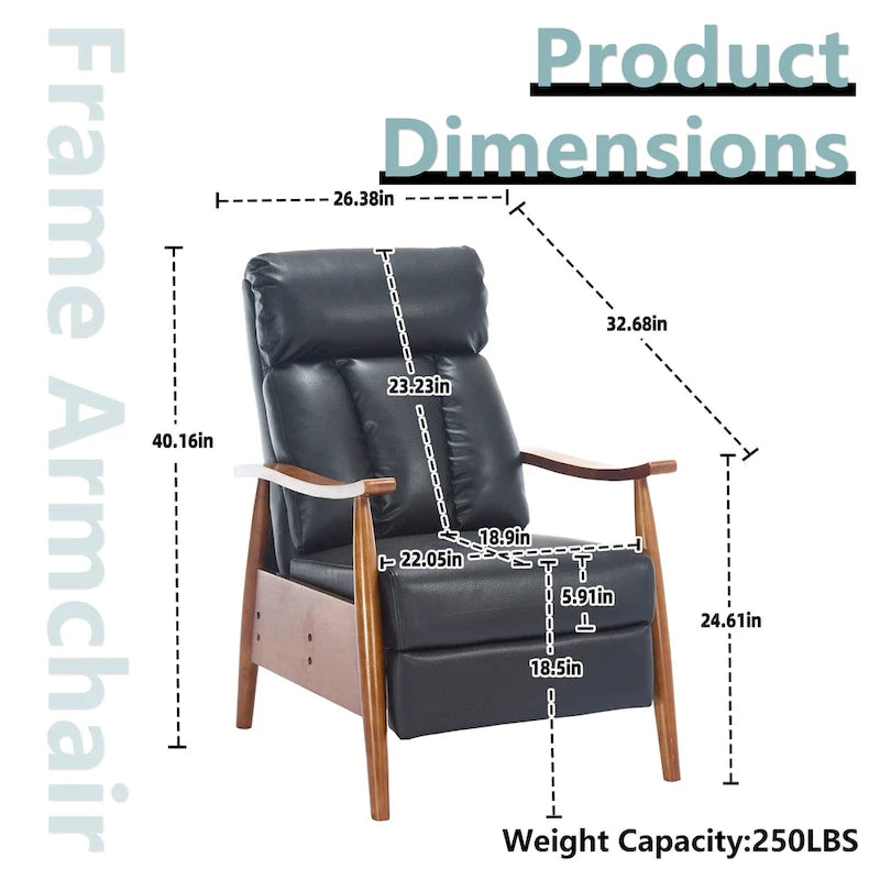 Adjustable Recliner Chair with Footrest - Wood Frame - High-Density Foam - Mid-Century Modern - 250 lbs - Linen/Leather/Microsuede