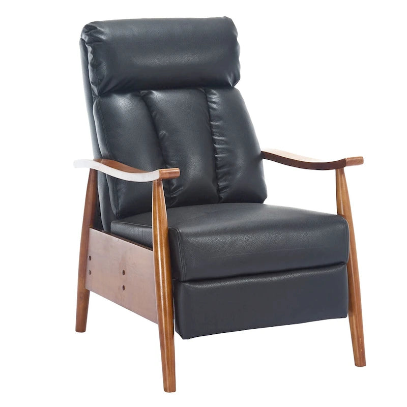 Adjustable Recliner Chair with Footrest - Wood Frame - High-Density Foam - Mid-Century Modern - 250 lbs - Linen/Leather/Microsuede