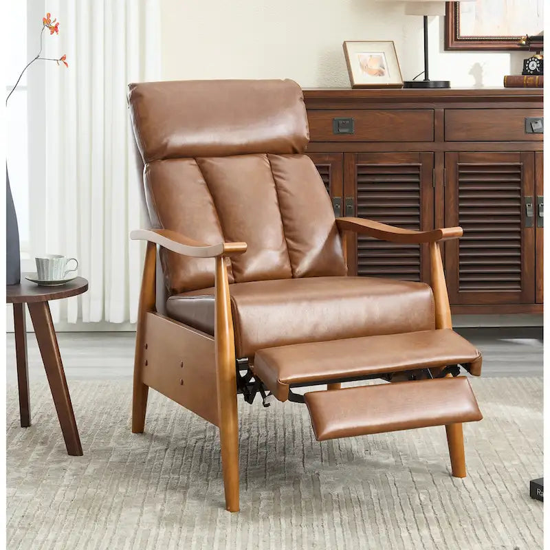 Adjustable Recliner Chair with Footrest - Wood Frame - High-Density Foam - Mid-Century Modern - 250 lbs - Linen/Leather/Microsuede
