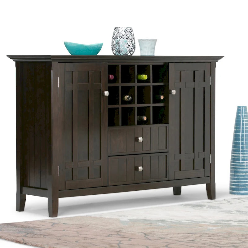 54" Sideboard Buffet with Wine Rack - Solid Wood 54W x 17D x 36H - 12-Bottle Storage - Transitional Style