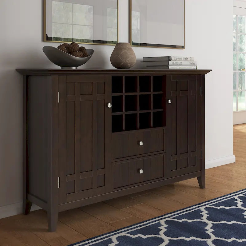54" Sideboard Buffet with Wine Rack - Solid Wood 54W x 17D x 36H - 12-Bottle Storage - Transitional Style