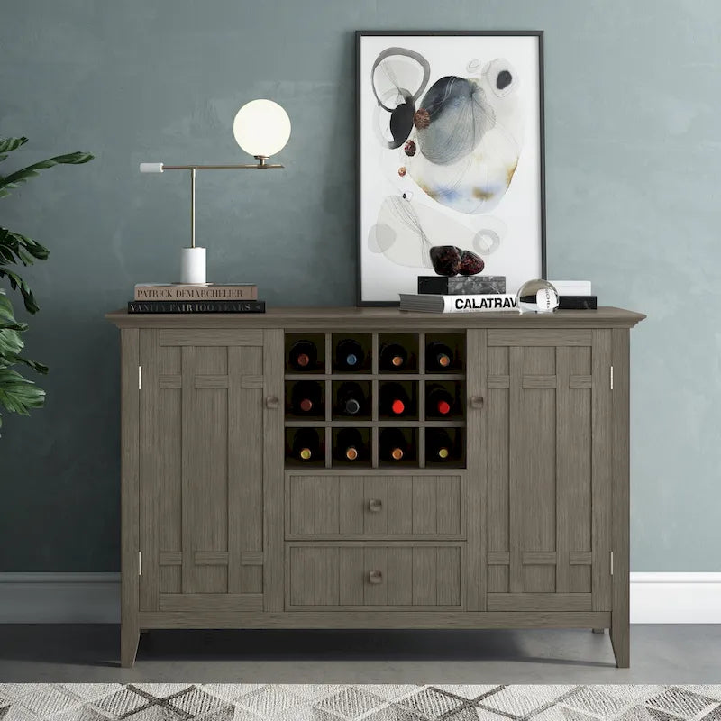 54" Sideboard Buffet with Wine Rack - Solid Wood 54W x 17D x 36H - 12-Bottle Storage - Transitional Style