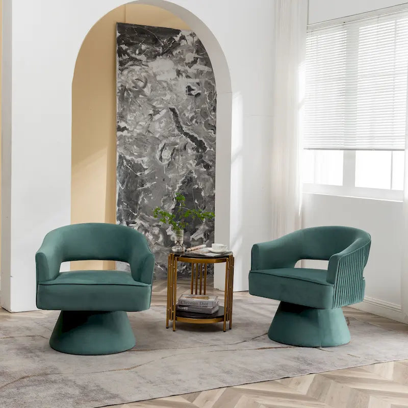 360 Swivel Accent Arm Barrel Chair Set of 2, Velvet Upholstered Living Room Chair with Metal Base, 250lbs Capacity