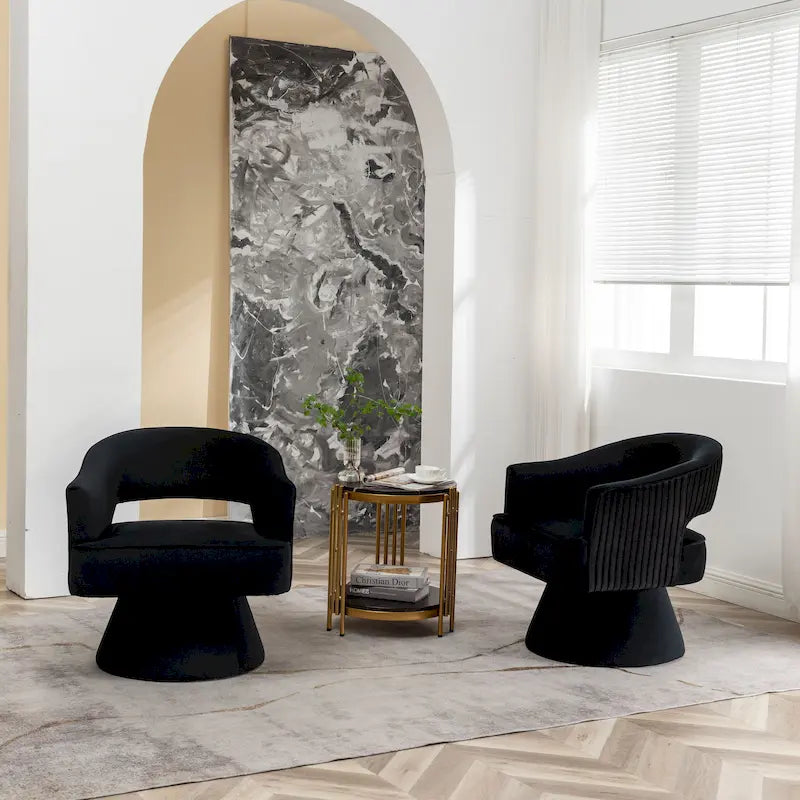 360 Swivel Accent Arm Barrel Chair Set of 2, Velvet Upholstered Living Room Chair with Metal Base, 250lbs Capacity