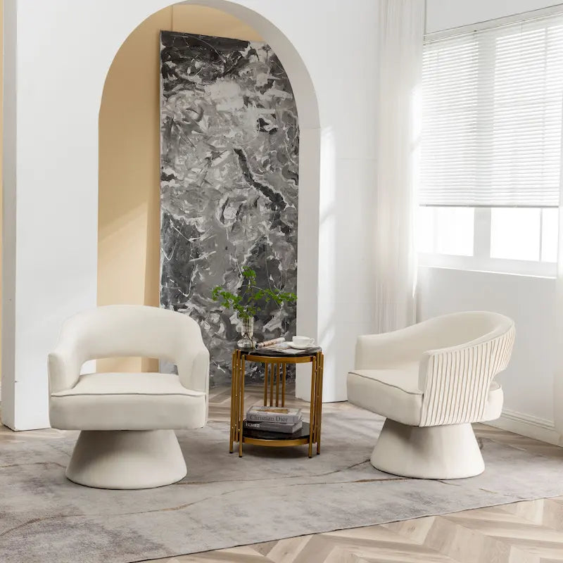 360 Swivel Accent Arm Barrel Chair Set of 2, Velvet Upholstered Living Room Chair with Metal Base, 250lbs Capacity