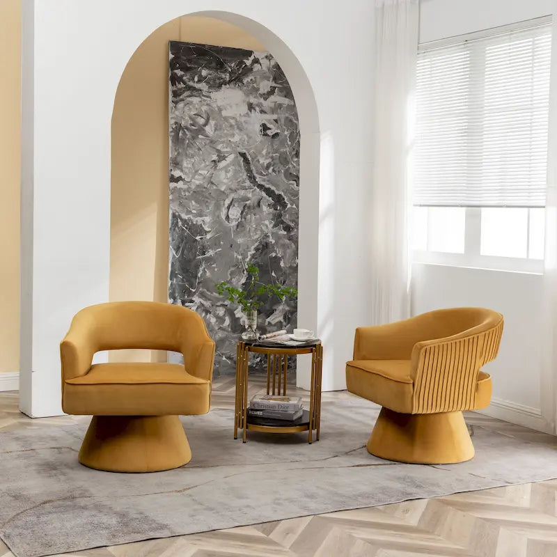 360 Swivel Accent Arm Barrel Chair Set of 2, Velvet Upholstered Living Room Chair with Metal Base, 250lbs Capacity