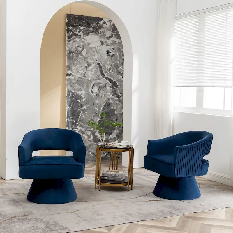 360 Swivel Accent Arm Barrel Chair Set of 2, Velvet Upholstered Living Room Chair with Metal Base, 250lbs Capacity