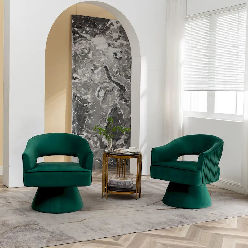 360 Swivel Accent Arm Barrel Chair Set of 2, Velvet Upholstered Living Room Chair with Metal Base, 250lbs Capacity