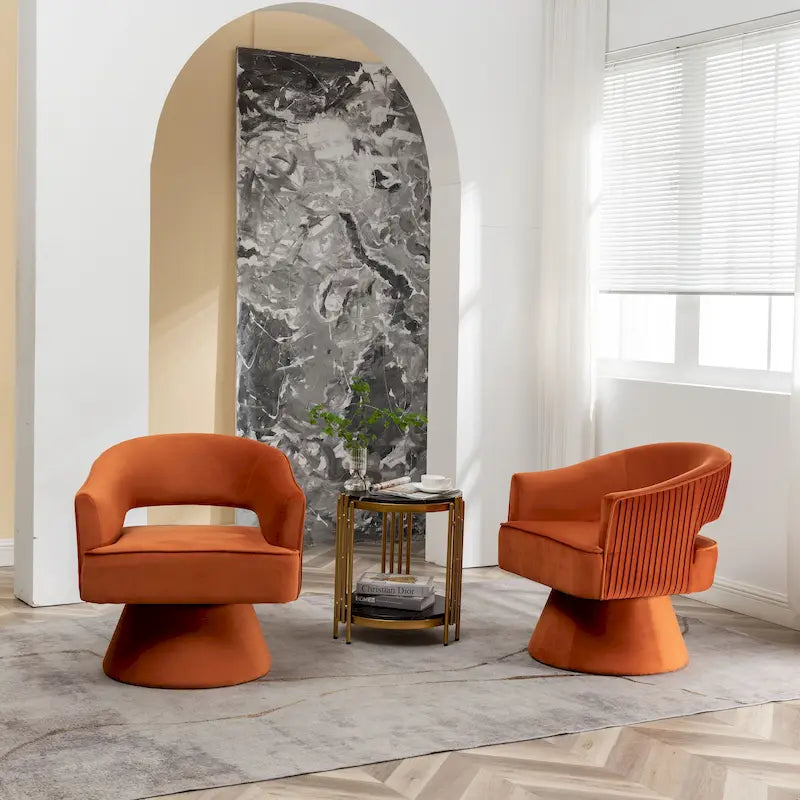 360 Swivel Accent Arm Barrel Chair Set of 2, Velvet Upholstered Living Room Chair with Metal Base, 250lbs Capacity