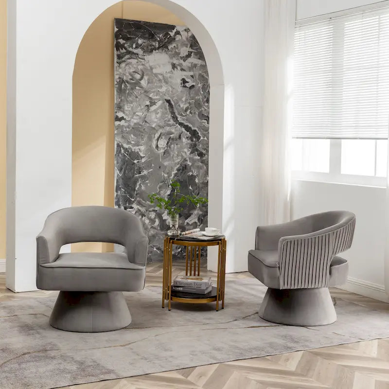 360 Swivel Accent Arm Barrel Chair Set of 2, Velvet Upholstered Living Room Chair with Metal Base, 250lbs Capacity