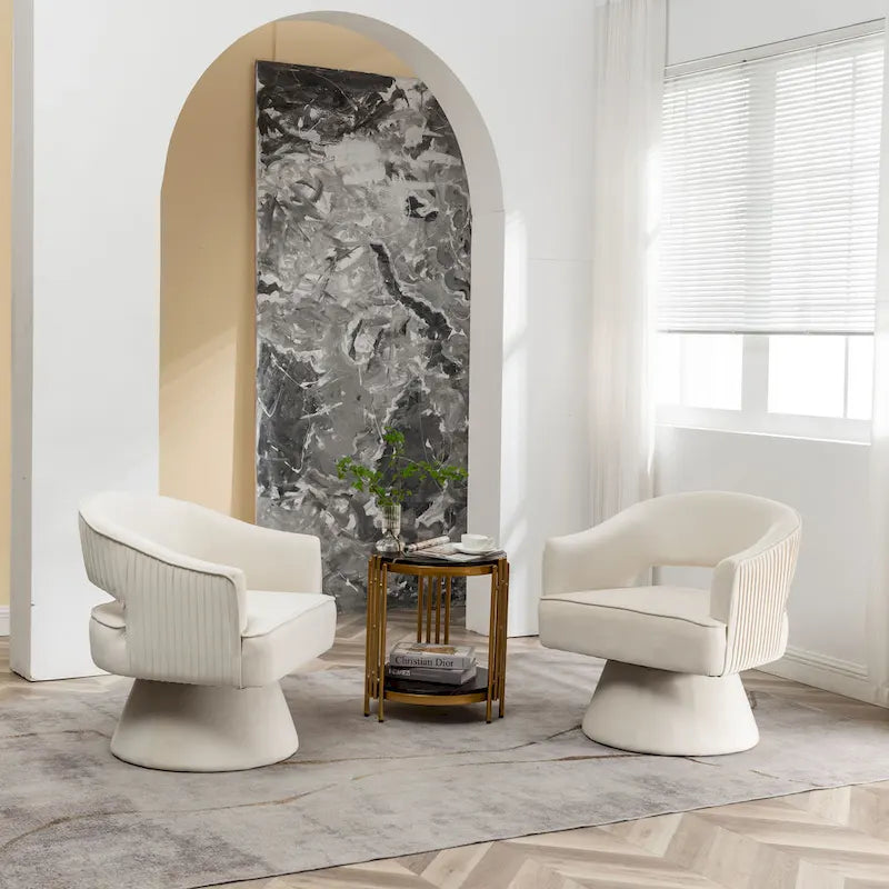 360 Swivel Accent Arm Barrel Chair Set of 2, Velvet Upholstered Living Room Chair with Metal Base, 250lbs Capacity